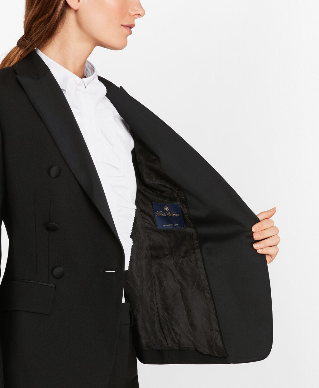 Brooks Brothers Women Petite Stretch-Wool Crepe Double-Breasted Tuxedo Jacket