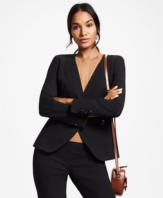 Brooks Brothers Women Petite Stretch-Cotton Jacquard Double-Breasted Jacket
