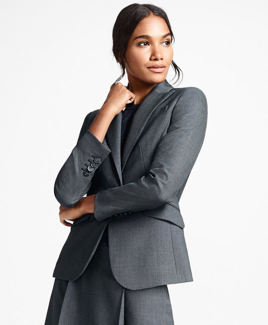 Brooks Brothers Women Petite Bird's-Eye Stretch-Wool One-Button Jacket