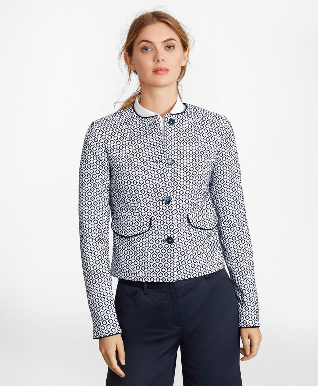 Brooks Brothers Women Petite Floral Jacquard Cropped Jacket