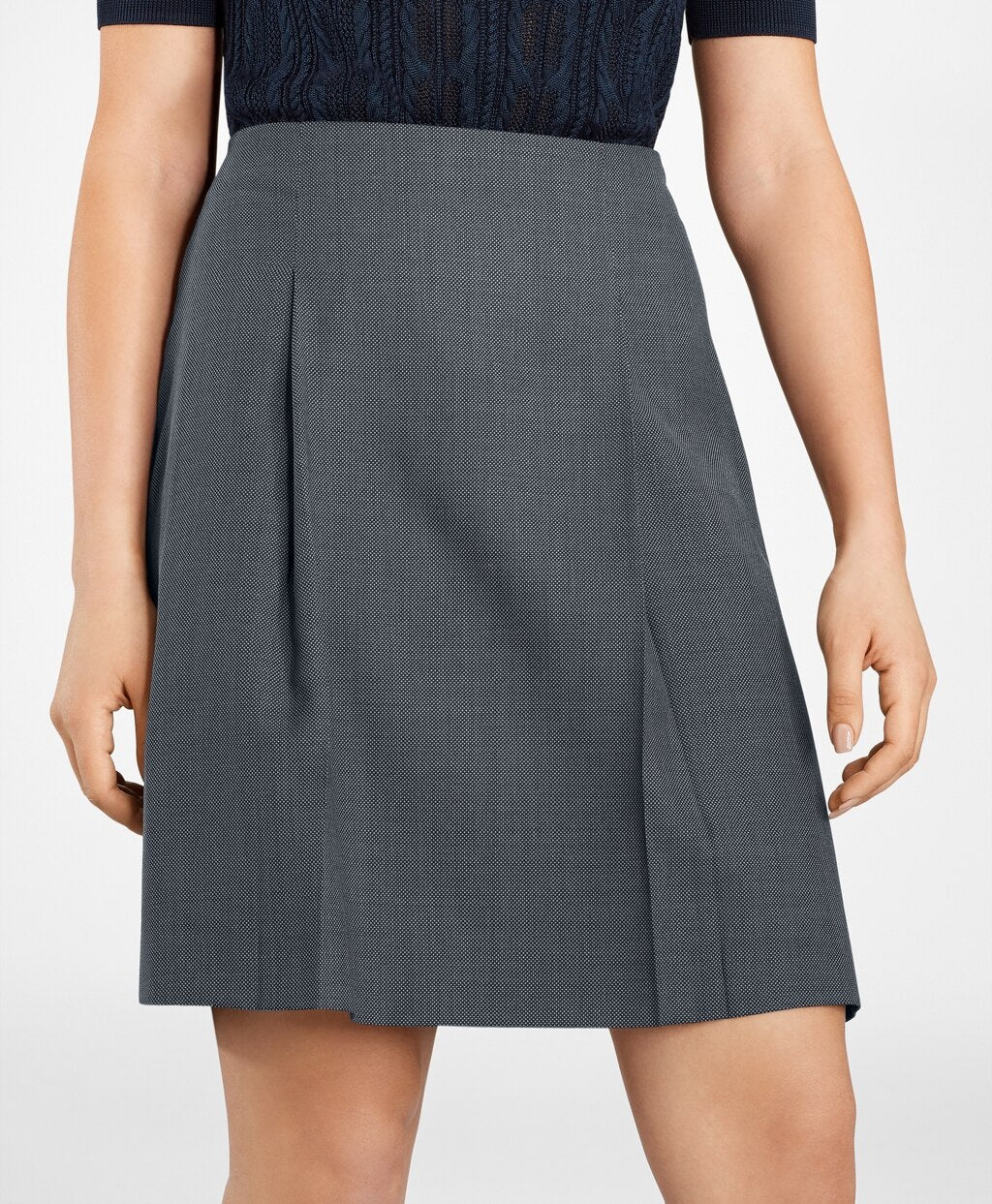 Brooks Brothers Women Petite Bird's-Eye Stretch-Wool Pleated Skirt