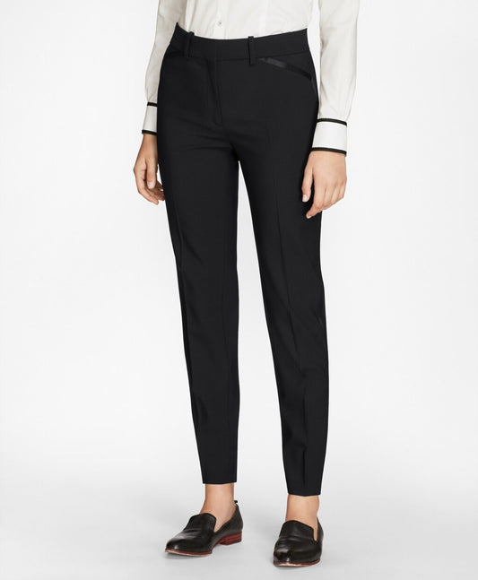 Brooks Brothers Women Petite Slim-Fit Stretch-Wool Crepe Tuxedo Pants