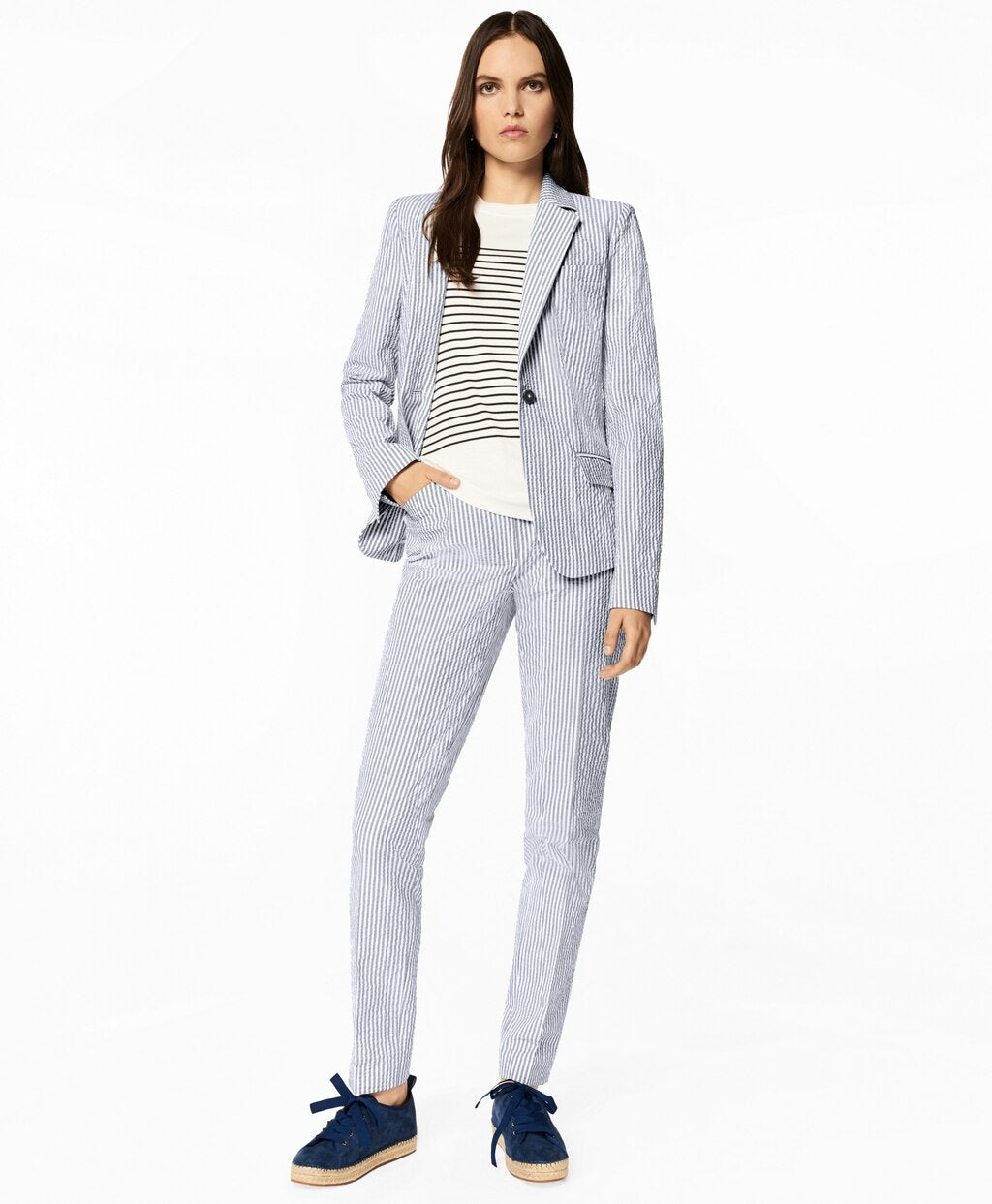 Brooks Brothers Women Petite Striped Stretch Cotton Seersucker Pants