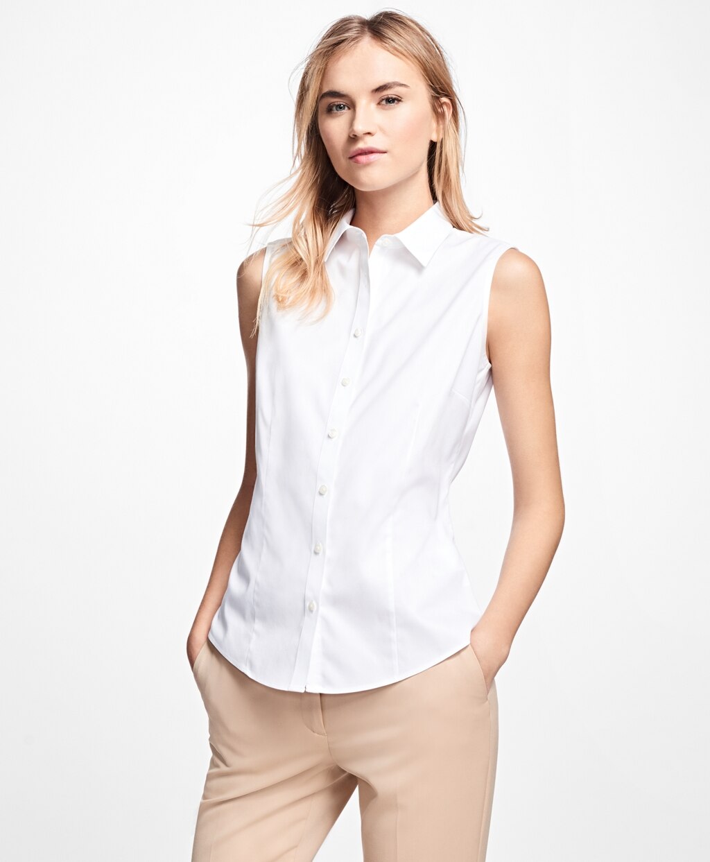 Brooks Brothers Women Petite Non-Iron Fitted Sleeveless Dress Shirt