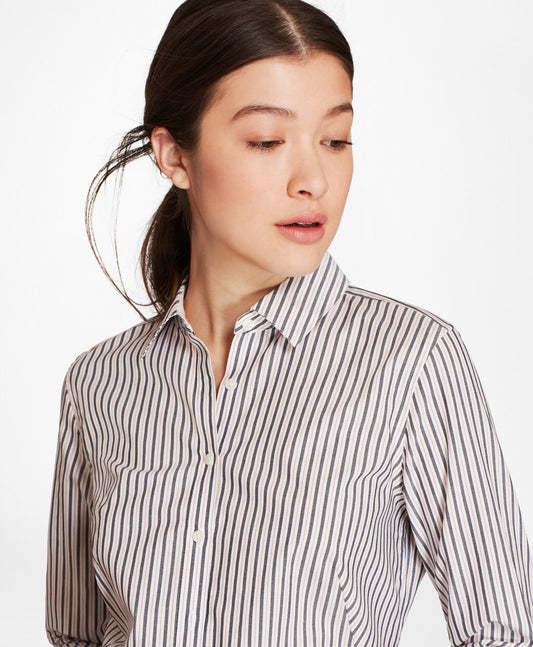 Brooks Brothers Women Petite Striped Cotton Dobby Fitted Shirt