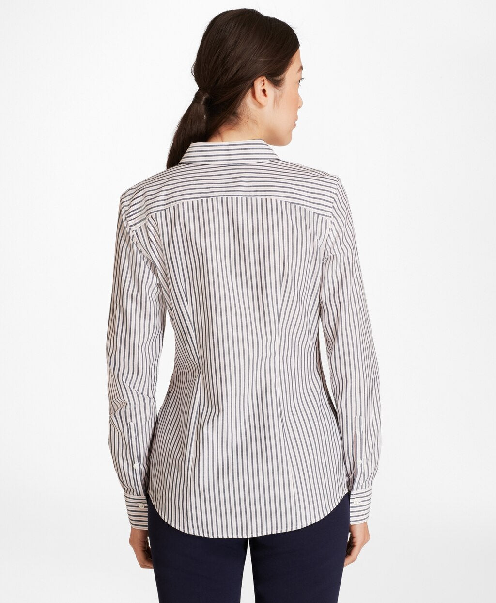 Brooks Brothers Women Petite Striped Cotton Dobby Fitted Shirt