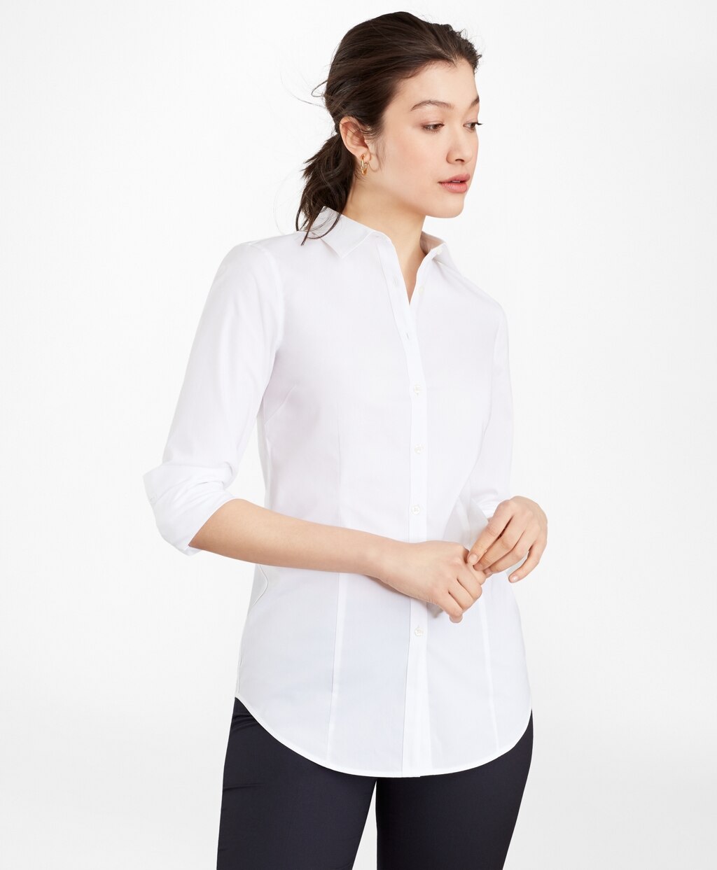 Brooks Brothers Women Petite Tailored-Fit Performance Non-Iron COOLMAX® Poplin Shirt