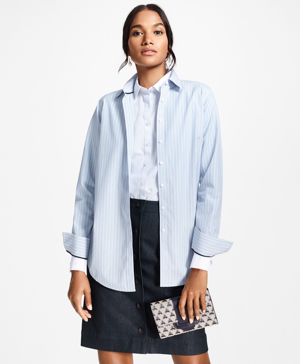 Brooks Brothers Women Petite Non-Iron Striped Supima® Cotton Stretch Poplin Fitted Shirt