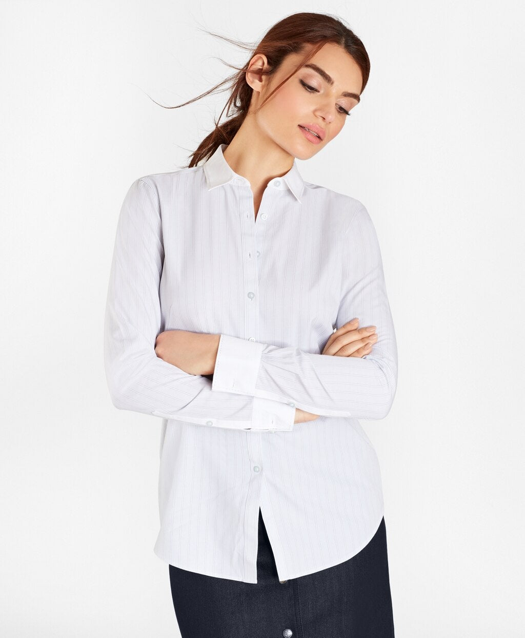 Brooks Brothers Women Petite Non-Iron Striped Supima® Cotton Stretch Poplin Fitted Shirt