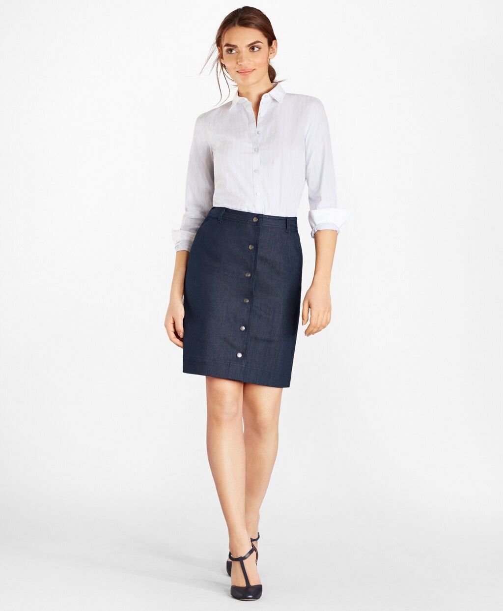 Brooks Brothers Women Petite Non-Iron Striped Supima® Cotton Stretch Poplin Fitted Shirt