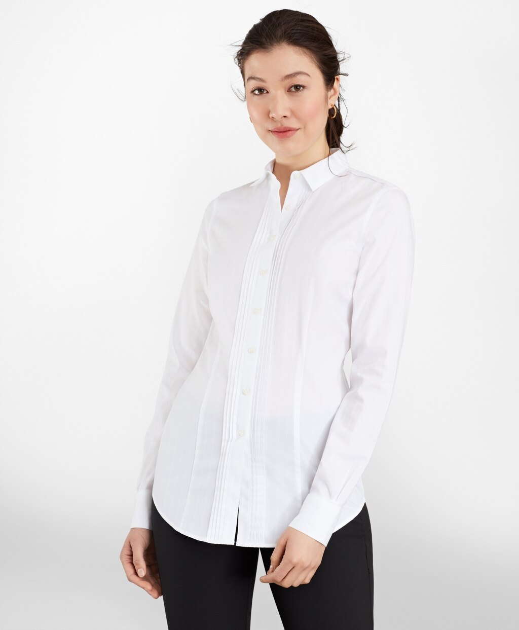 Brooks Brothers Women Petite Tailored-Fit Non-Iron Dobby-Stripe Cotton Tuxedo Shirt