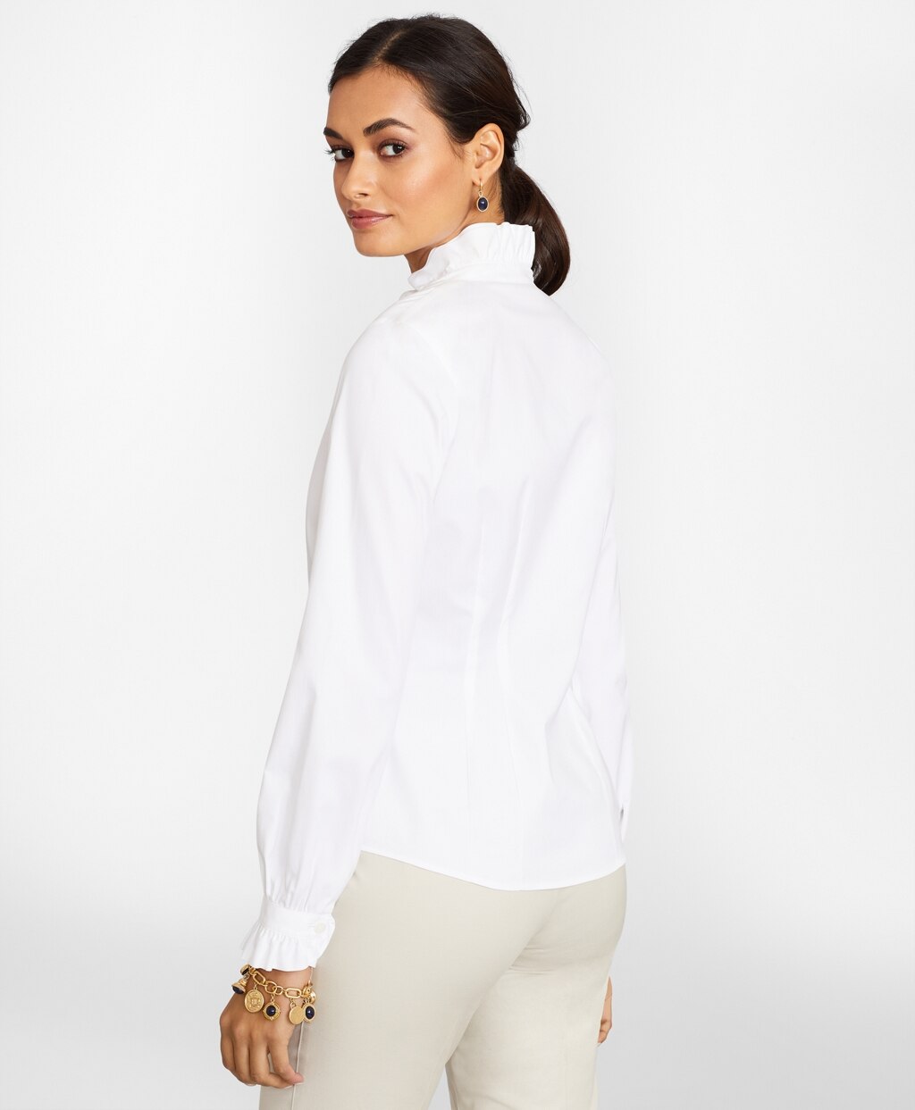 Brooks Brothers Women Petite Non-Iron Stretch Supima® Cotton Ruffle Pinpoint Oxford Dress Shirt