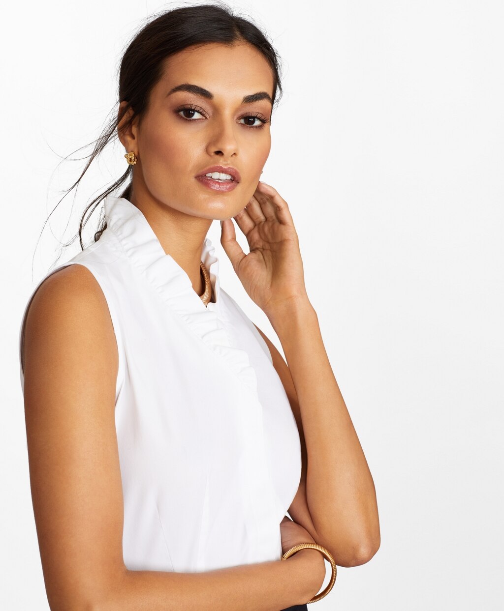 Brooks Brothers Women Petite Non-Iron Stretch Supima® Cotton Sleeveless Ruffled Blouse