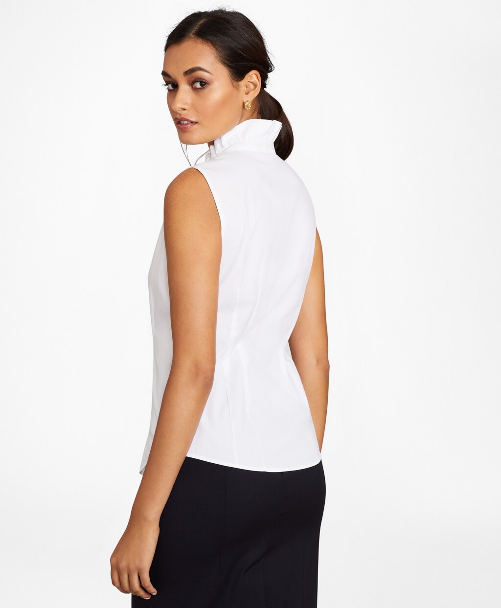 Brooks Brothers Women Petite Non-Iron Stretch Supima® Cotton Sleeveless Ruffled Blouse