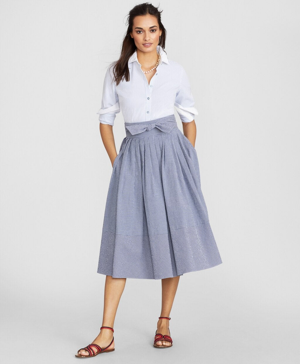Brooks Brothers Women Petite Non-Iron Striped Supima® Cotton Dobby Contrast-Collar Fitted Shirt