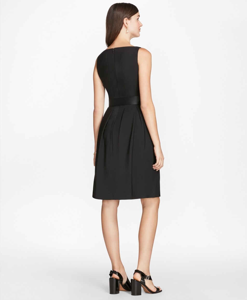 Brooks Brothers Women Petite Stretch Wool Crepe Flared Tuxedo Dress