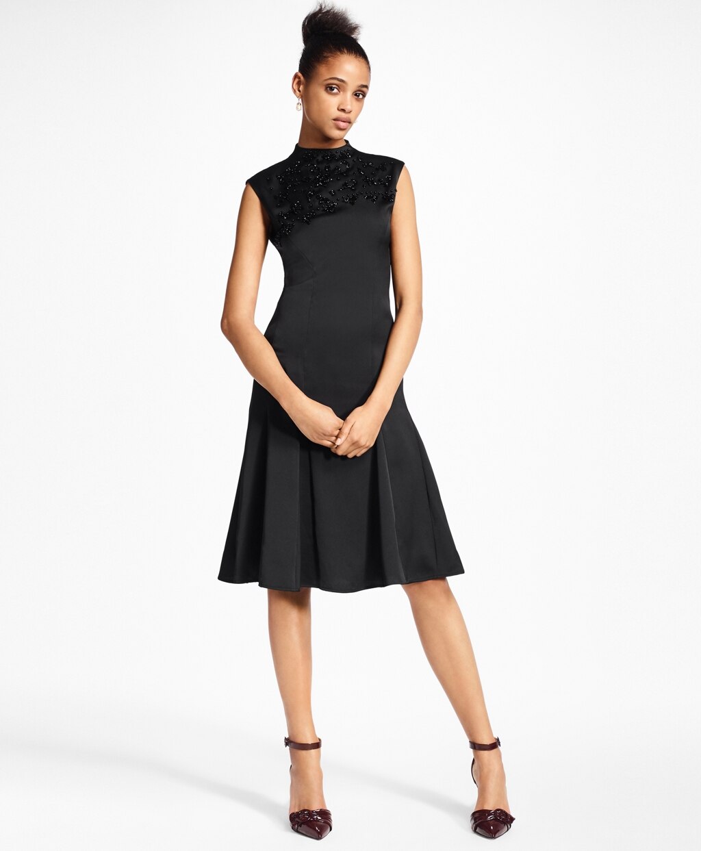 Brooks Brothers Women Petite Beaded Satin A-Line Dress