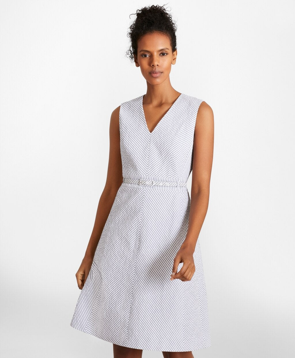 Brooks Brothers Women Petite Striped Stretch Cotton Seersucker Dress
