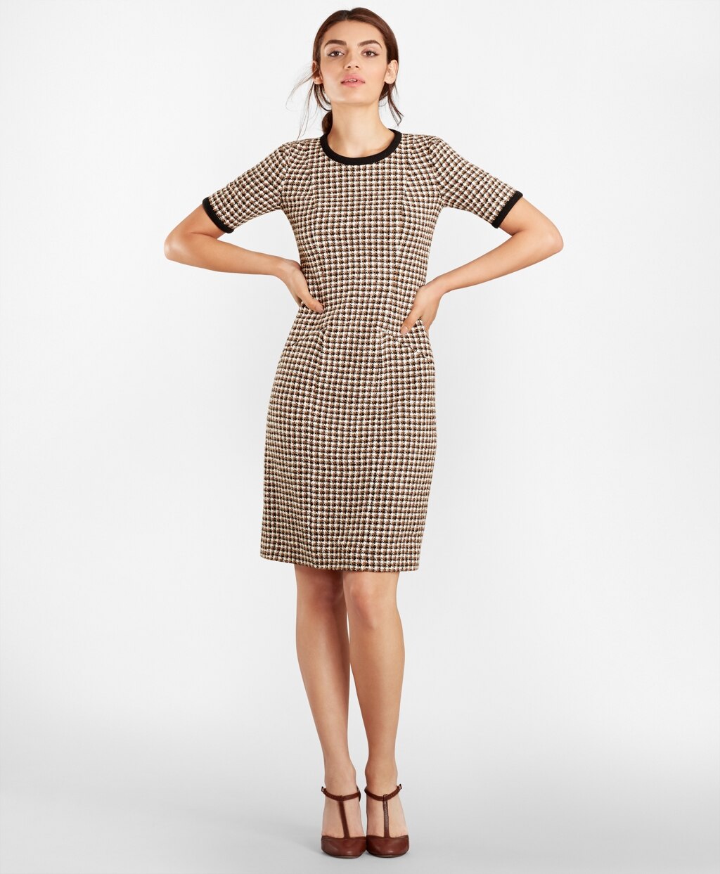 Brooks Brothers Women Petite Checked Tweed A-Line Dress