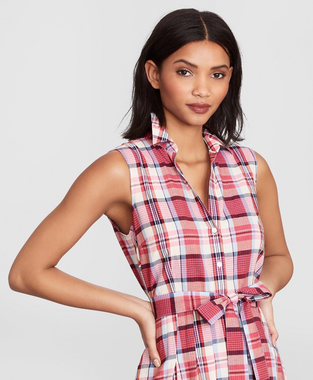 Brooks Brothers Women Petite Madras Cotton Shirt Dress