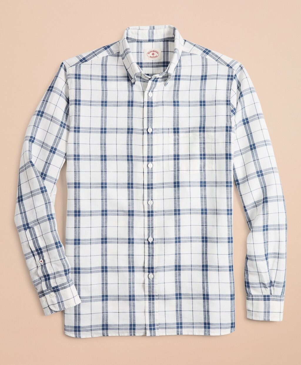 Brooks Brothers Men Plaid Linen-Blend Sport Shirt