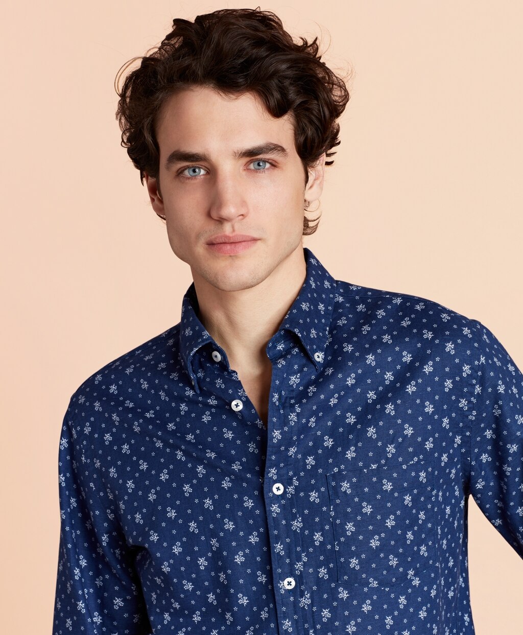 Brooks Brothers Men Floral Linen-Blend Sport Shirt
