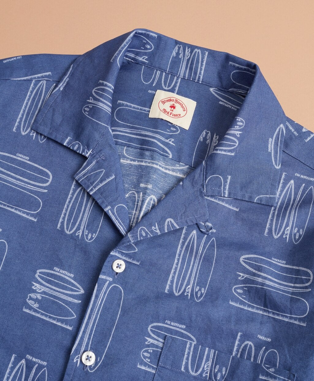 Brooks Brothers Men Surfboard-Print Linen-Cotton Camp Collar Short-Sleeve Shirt