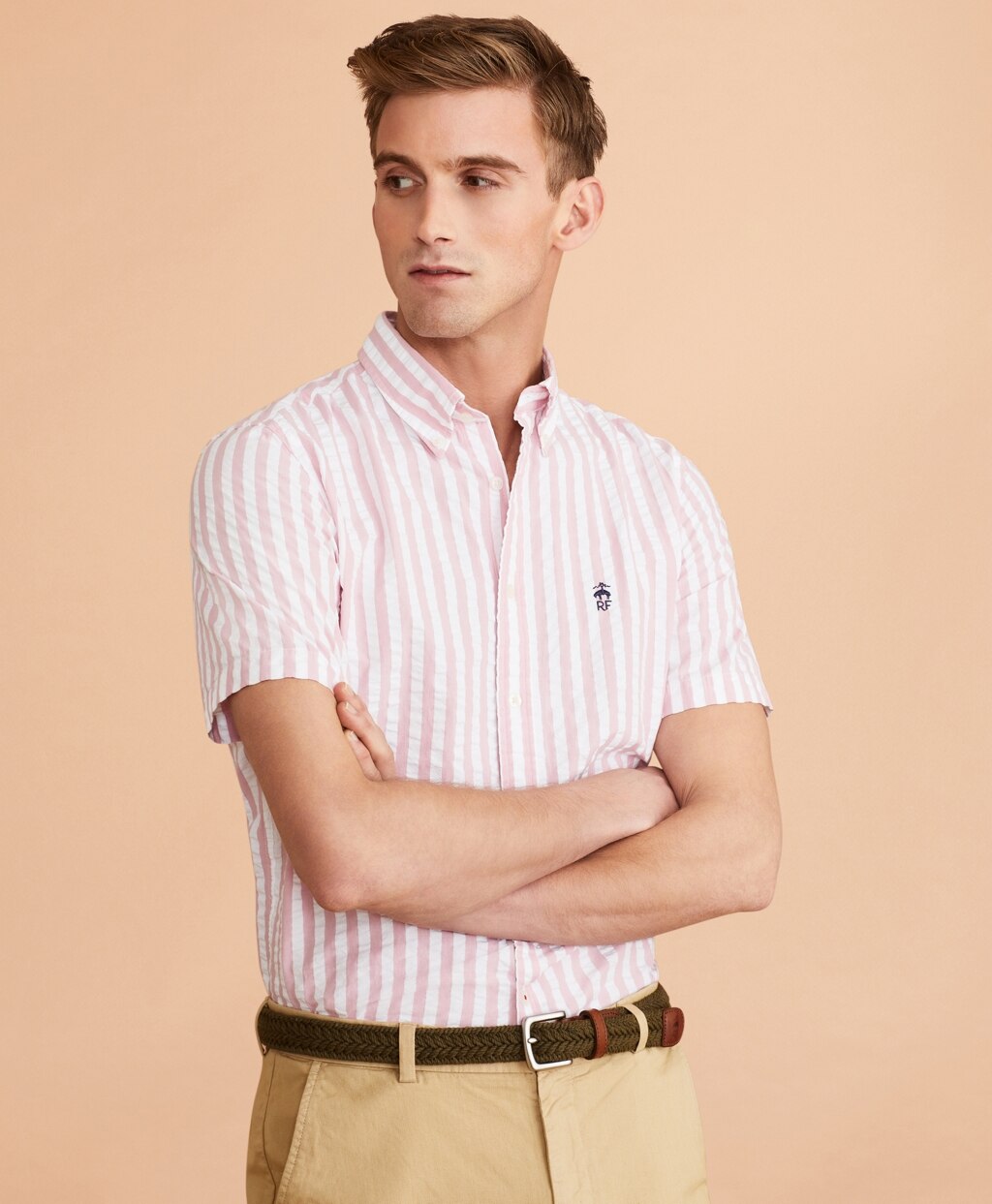 Brooks Brothers Men Broad Striped Seersucker Short-Sleeve Shirt