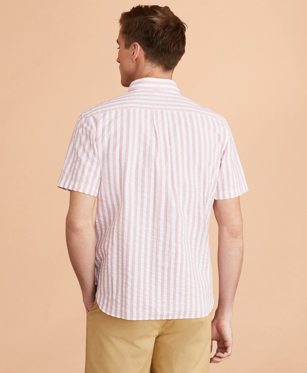 Brooks Brothers Men Broad Striped Seersucker Short-Sleeve Shirt