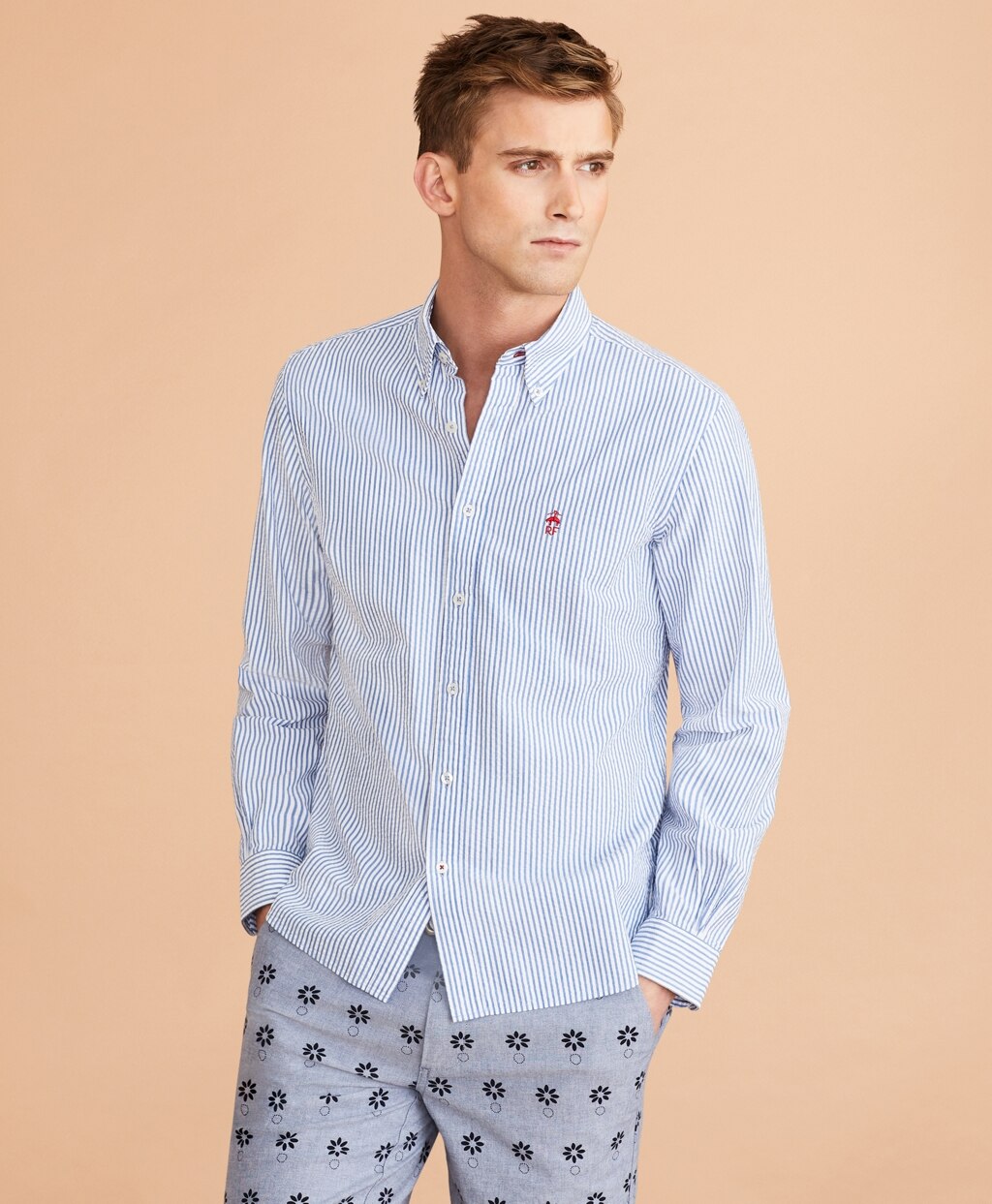 Brooks Brothers Men Striped Seersucker Shirt