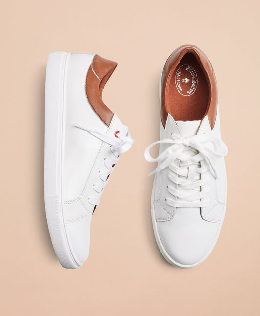 Brooks Brothers Men White Contrast Leather Sneakers