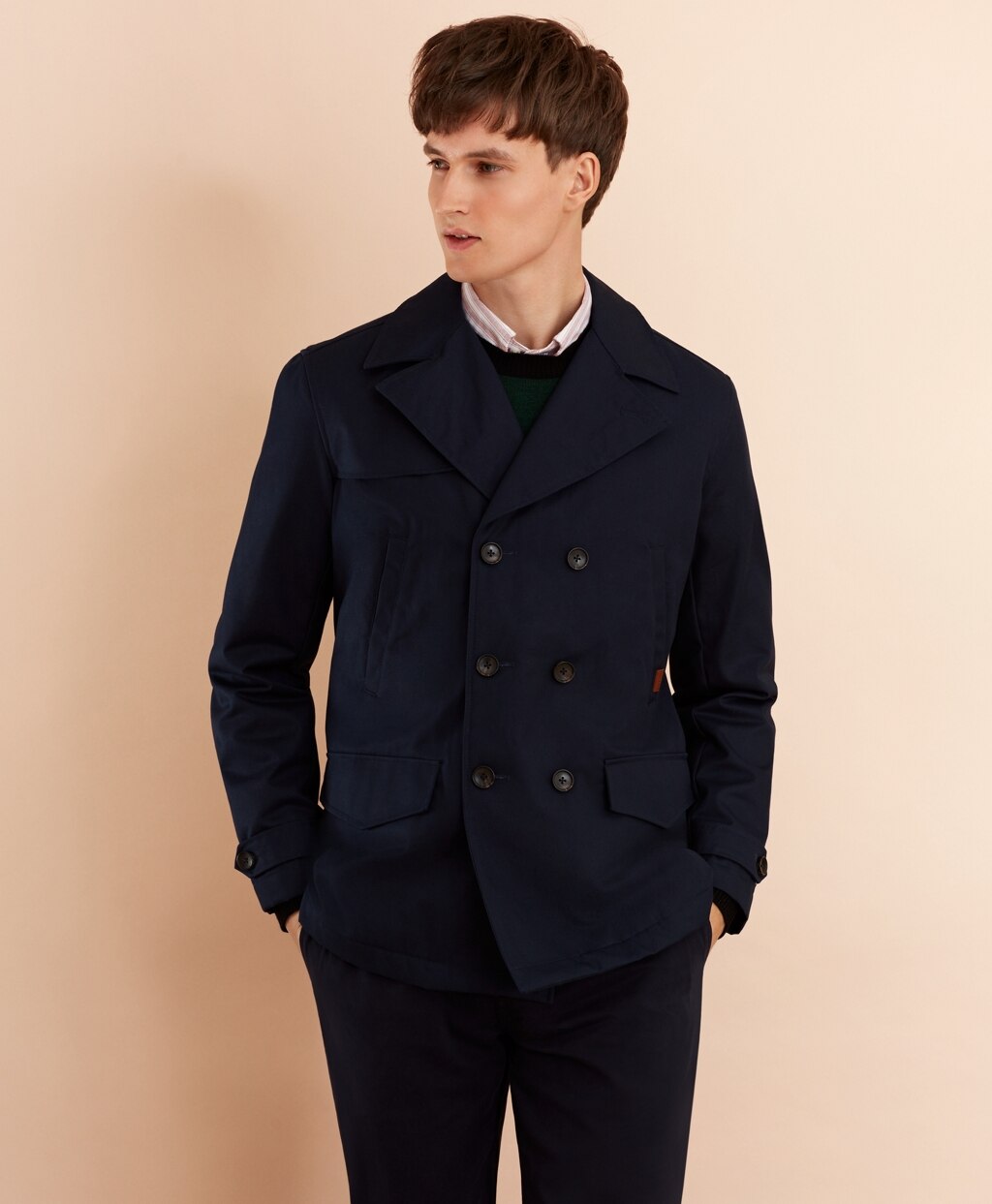 Brooks Brothers Men Lightweight Cotton Twill Peacoat