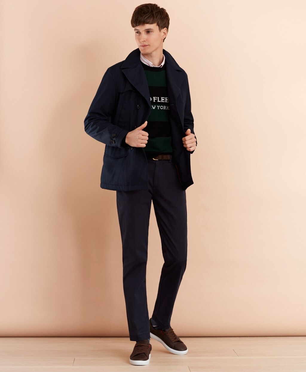Brooks Brothers Men Lightweight Cotton Twill Peacoat