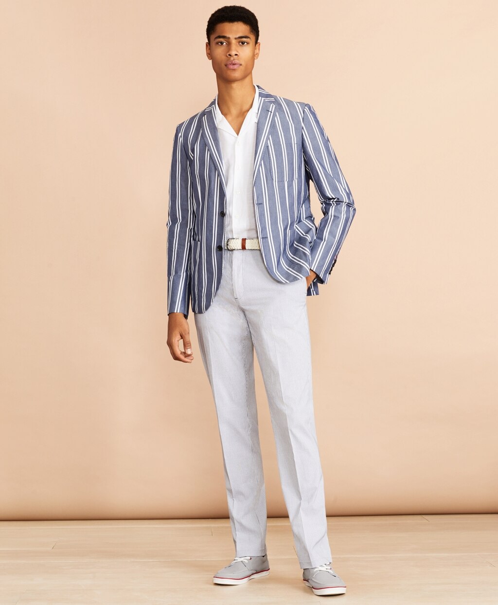 Brooks Brothers Men Striped Cotton Chambray Sport Coat