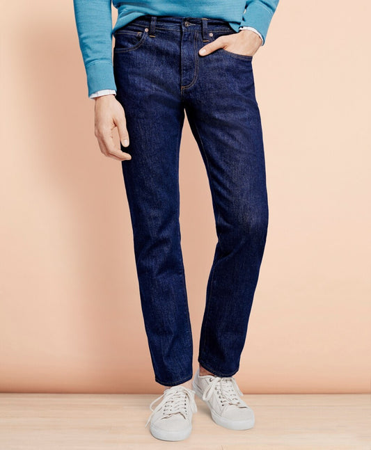 Brooks Brothers Men 901 Slim Straight Stretch Jeans in Indigo Denim