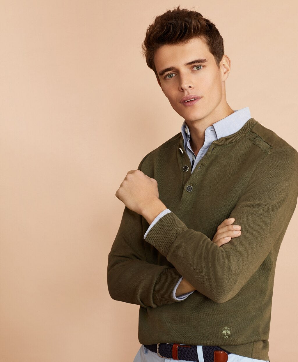 Brooks Brothers Men Acid Wash Henley Sweater