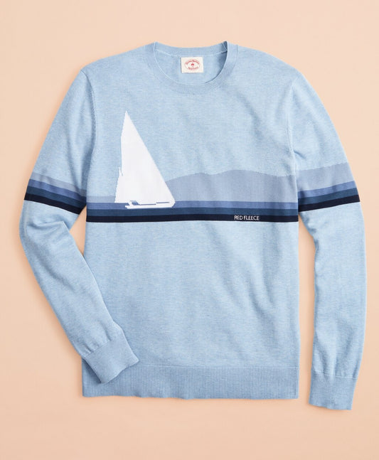 Brooks Brothers Men Cotton Sailboat Intarsia Sweater