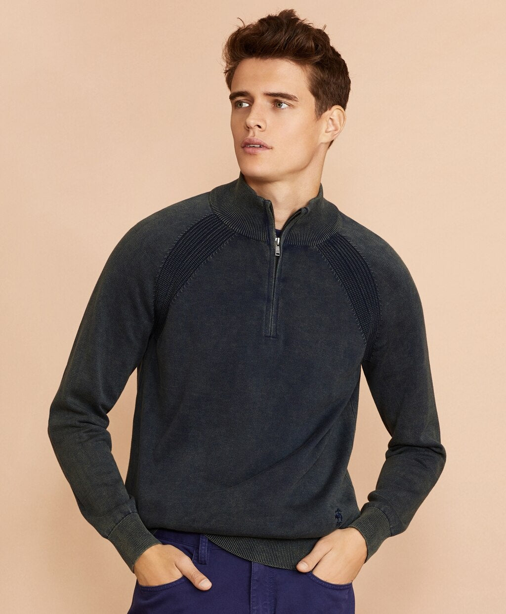 Brooks Brothers Men Acid Wash Half-Zip Sweater