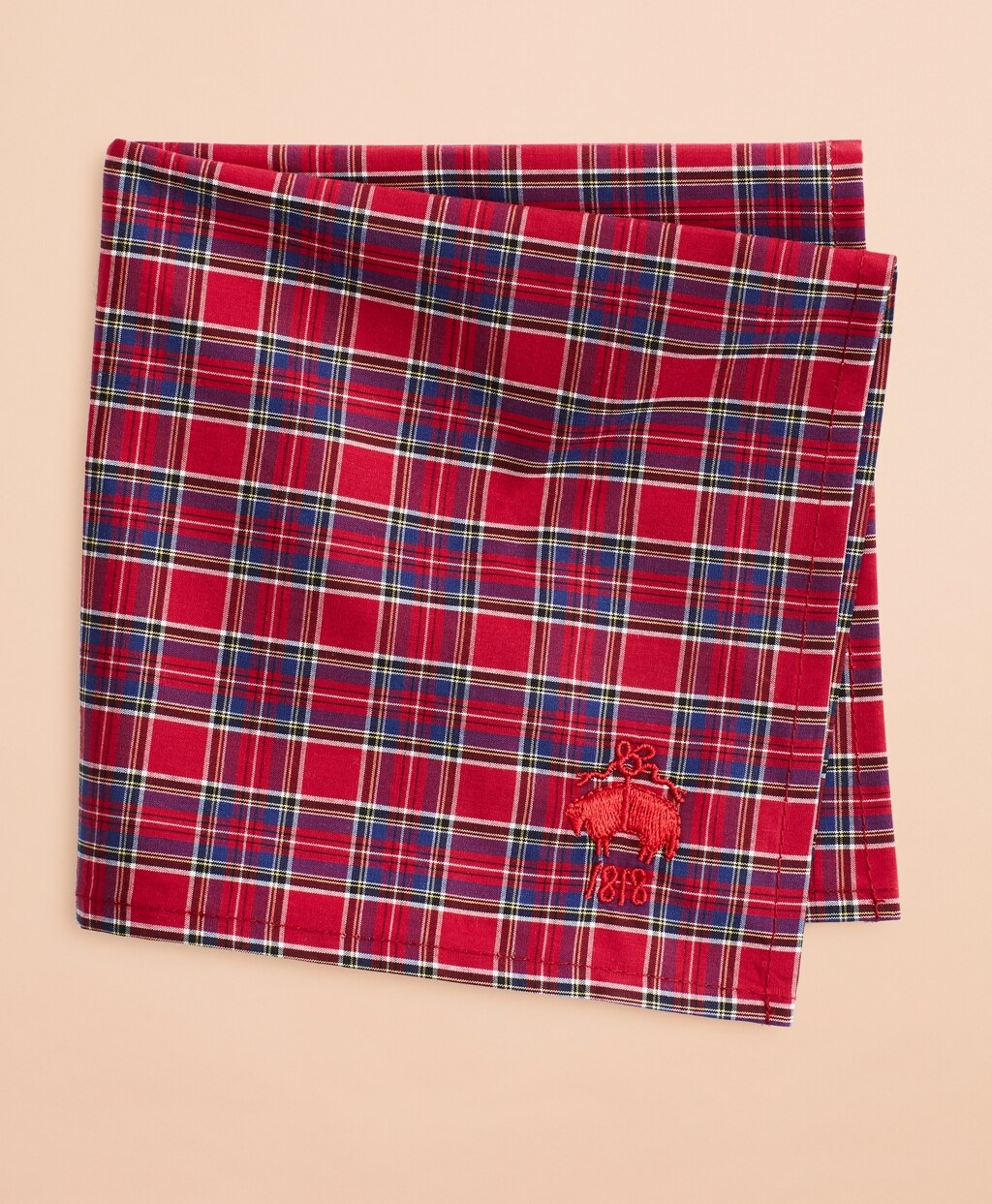 Brooks Brothers Men Red Tartan Cotton Pocket Square