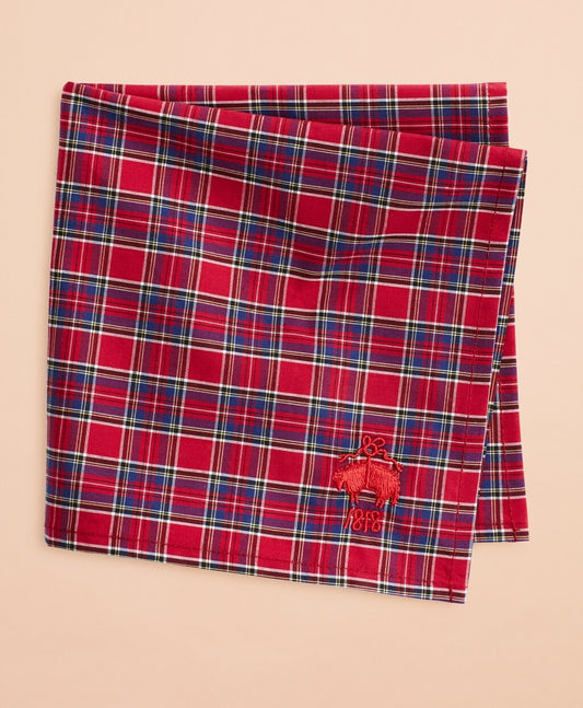 Brooks Brothers Men Red Tartan Cotton Pocket Square