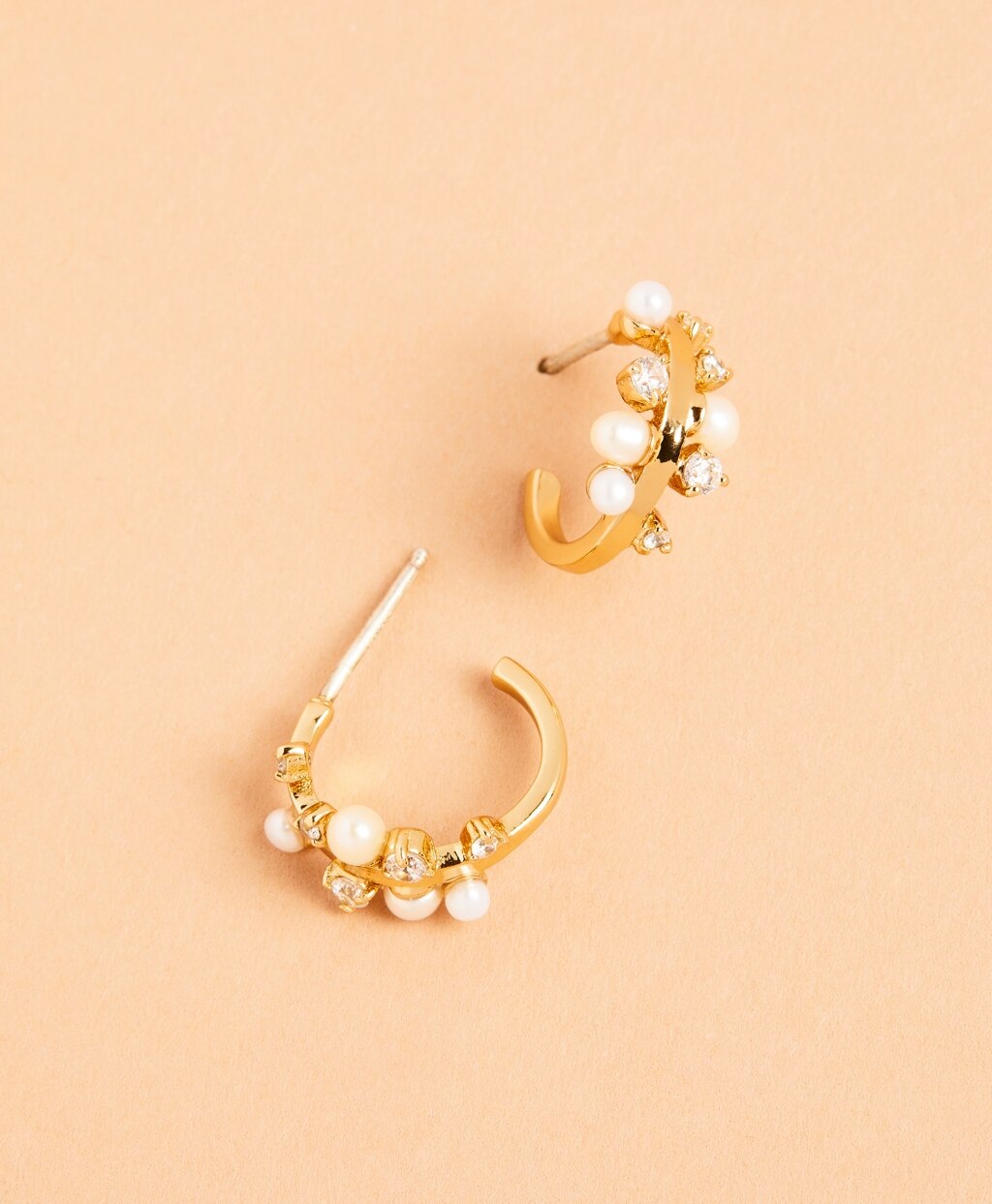 Brooks Brothers Women Demi-Fine Freshwater Pearl & Crystal Hoop Earrings