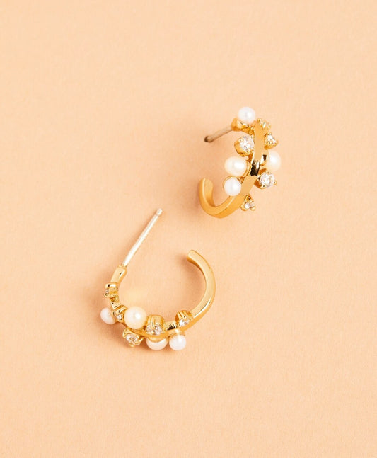 Brooks Brothers Women Demi-Fine Freshwater Pearl & Crystal Hoop Earrings