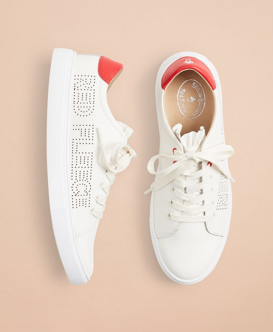 Brooks Brothers Women Ruffle-Trimmed Logo-Detail Leather Low-Top Sneakers