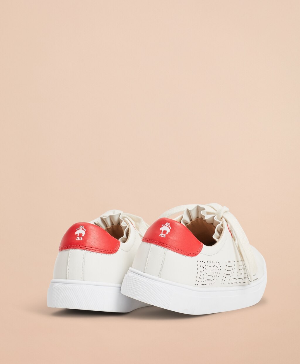 Brooks Brothers Women Ruffle-Trimmed Logo-Detail Leather Low-Top Sneakers