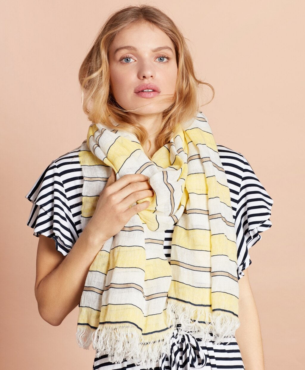 Brooks Brothers Women Striped Linen-Cotton Gauze Scarf