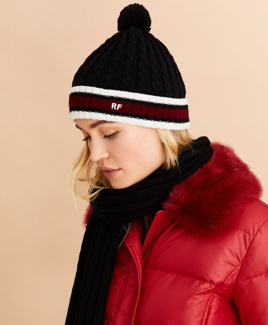 Brooks Brothers Women Striped Cable-Knit Wool-Cotton Hat
