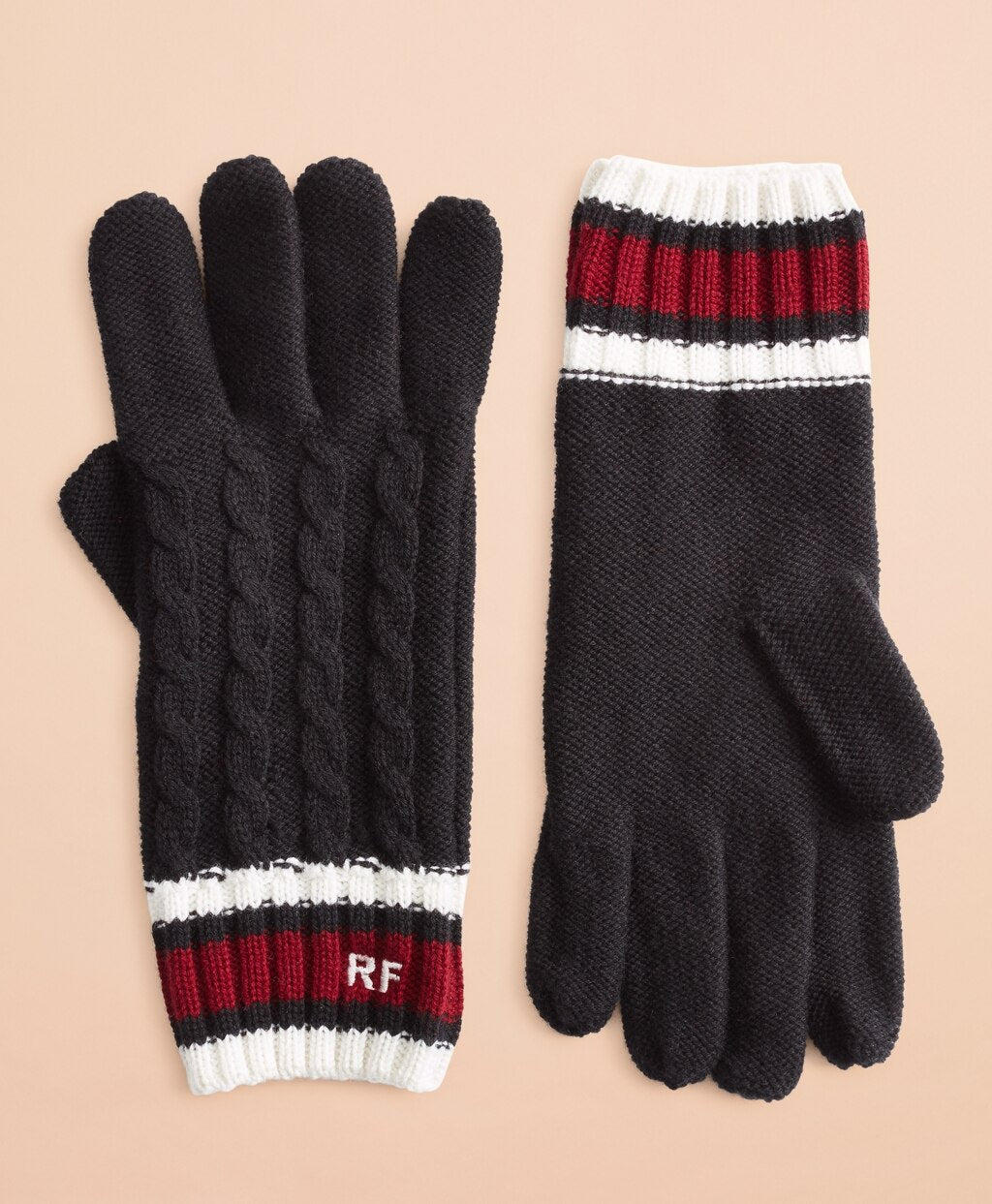 Brooks Brothers Women Striped Cable-Knit Wool-Cotton Gloves