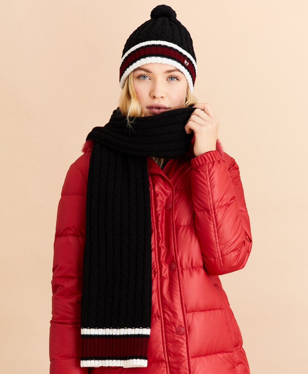 Brooks Brothers Women Striped Cable-Knit Wool-Cotton Scarf