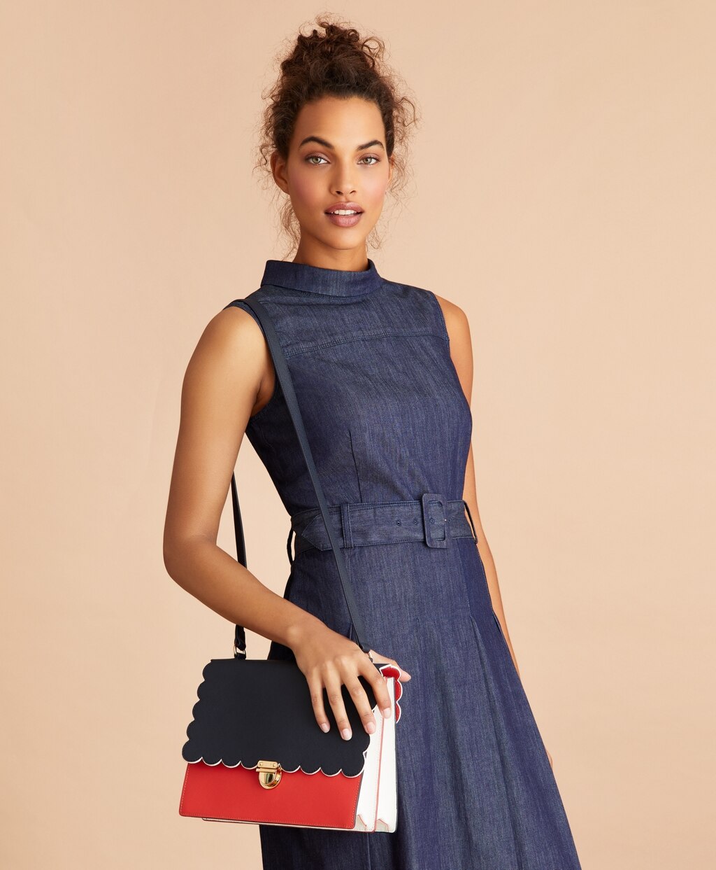 Brooks Brothers Women Color-Block Saffiano Leather Shoulder Bag