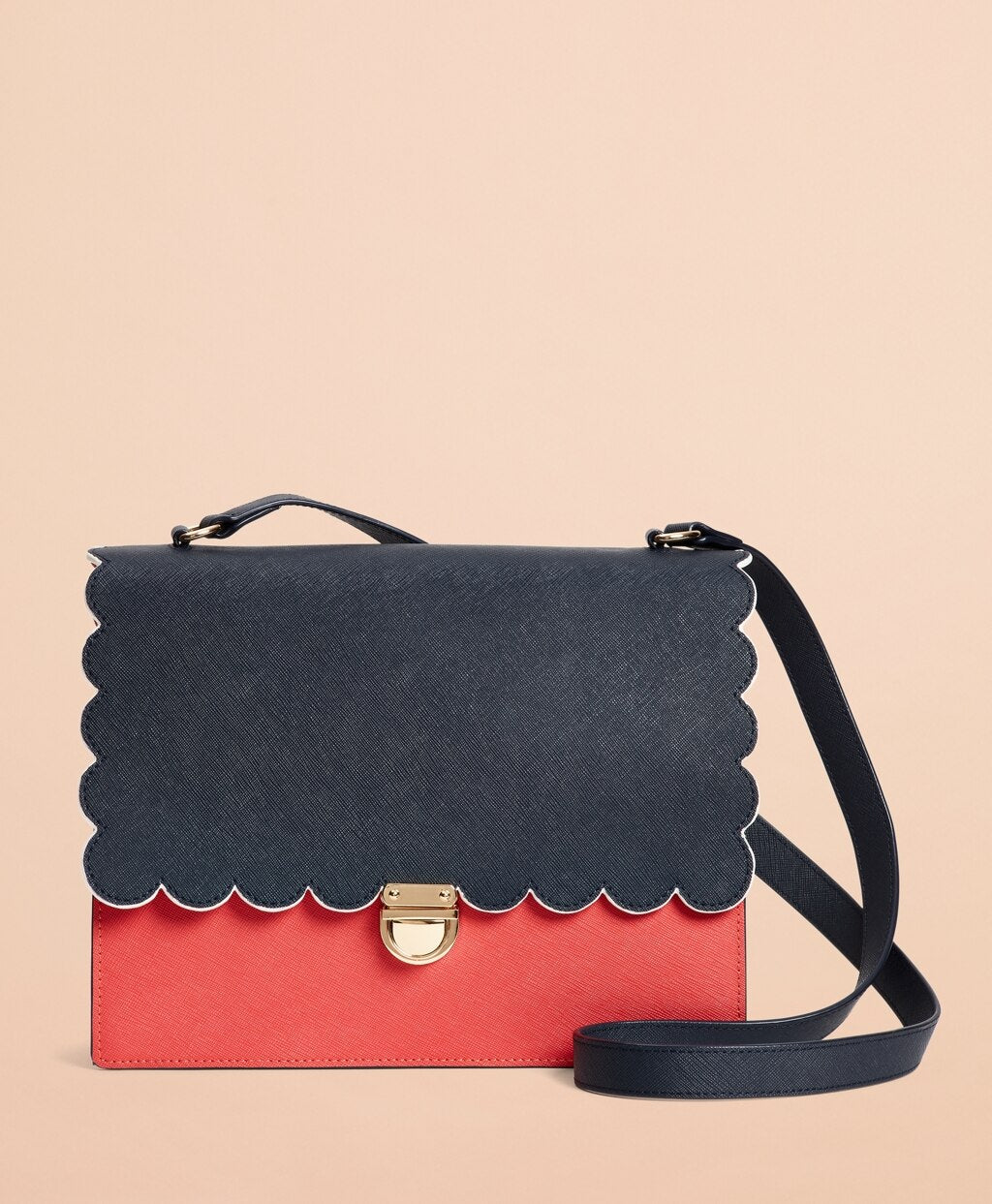 Brooks Brothers Women Color-Block Saffiano Leather Shoulder Bag